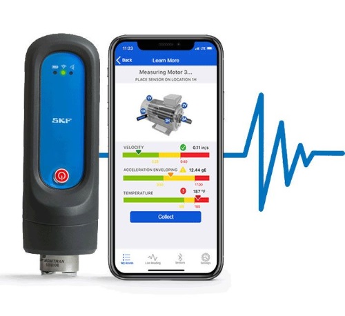 System SKF QuickCollect (CMDT 391-K-SL) w DAKAM &ndash; Tw&oacute;j Wstęp do Przemysłu 4.0 Obraz jest ucieleśnieniem cyfrowej rewolucji w utrzymaniu ruchu. Przedstawia zestaw SKF QuickCollect (CMDT 391-K-SL) nie jako zwykłe narzędzie pomiarowe, ale jako most łączący mechaniczną maszynę z cyfrową chmurą. Kompozycja zestawia kompaktowy czujnik z nowoczesnym interfejsem mobilnym (tablet/smartfon), osadzając to w kontekście innowacyjności i wsparcia technicznego oferowanego przez autoryzowanego polskiego dystrybutora DAKAM. Dominują barwy: techniczna szarość czujnika, intensywne kolory interfejsu (zieleń/ż&oacute;łć/czerwień) oraz błękit marki SKF. Diagnostyka w kieszonkowym formacie: W centrum uwagi, na czystym tle lub w dłoni inżyniera (w rękawicy roboczej), znajduje się czujnik SKF CMDT 391: &bull;	Kompaktowy Sensor: Widoczne jest małe, ergonomiczne urządzenie o solidnej, uszczelnionej obudowie (IP65). Jego prosta forma kontrastuje z zaawansowaną technologią wewnątrz. &bull;	Cyfrowy Interfejs (Tablet/Smartfon): Obok czujnika (lub w drugiej dłoni) widoczny jest ekran urządzenia mobilnego z uruchomioną aplikacją SKF QuickCollect/ProCollect. Na ekranie widać intuicyjne wykresy słupkowe w kolorach sygnalizacji świetlnej (zielony-OK, ż&oacute;łty-Ostrzeżenie, czerwony-Alarm). To kluczowy przekaz wizualny: "Nie musisz być ekspertem, by ocenić stan maszyny". &bull;	Symbolika Bluetooth: Między czujnikiem a ekranem można subtelnie zasugerować bezprzewodowe połączenie (np. ikoną Bluetooth), podkreślając brak kabli i wygodę użytkowania. &bull;	Pomiar: Ujęcie może sugerować przyłożenie czujnika do łożyska silnika, mierząc jednocześnie drgania i temperaturę. &bull;	Zestaw (K-SL): W tle widać otwarte, kompaktowe etui zestawu, co sugeruje mobilność. Sprawdzony Polski Dystrybutor DAKAM: Tło jest nowoczesne i profesjonalne: &bull;	Digitalizacja: W tle może pojawić się rozmyty zarys serwerowni lub nowoczesnej linii produkcyjnej, symbolizujący Przemysł 4.0. &bull;	Magazyn DAKAM: Elementy tła (np. regały z produktami SKF) potwierdzają, że DAKAM oferuje te nowoczesne rozwiązania od ręki, wraz ze wsparciem wdrożeniowym. &bull;	Logo Dystrybutora: W dyskretnym, ale widocznym miejscu umieszczone jest logo DAKAM, z dopiskiem "Autoryzowany Dystrybutor SKF" lub "Partner Techniczny". Obraz niesie jasny komunikat: "Z SKF QuickCollect (CMDT 391-K-SL) dostępnym w DAKAM, zamienisz sw&oacute;j smartfon w profesjonalny analizator drgań. To najprostszy spos&oacute;b na rozpoczęcie diagnostyki predykcyjnej i uniknięcie awarii".