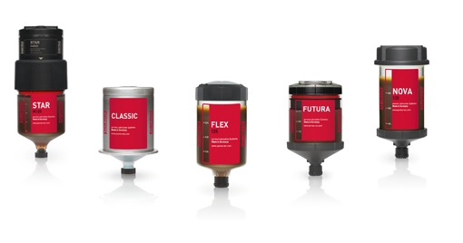 Obraz przedstawia asortyment automatycznych smarownic punktowych (single-point lubricators) oraz/lub system&oacute;w wielopunktowych (multi-point systems) używanych w przemyśle do precyzyjnego i ciągłego dozowania smaru lub oleju.  Gł&oacute;wne Elementy (najczęściej występujące) Smarownice Jednopunktowe (Single-Point Lubricators):  PERMA STAR VARIO/CONTROL/ULTRA (Napęd Elektromechaniczny): Wyraźnie widoczny, cylindryczny korpus podzielony na dwie gł&oacute;wne części.  G&oacute;ra (Napęd): Część wielokrotnego użytku, często szara lub czarna, z wyświetlaczem LCD i przyciskami do programowania czasu dozowania (np. 1&ndash;12 miesięcy). Charakterystyczne są dookoła widoczne diody LED (czerwone/zielone) sygnalizujące stan pracy.  D&oacute;ł (LC - Pojemnik ze Smarem): Wymienny wkład (kartridż), zazwyczaj przezroczysty, kt&oacute;ry pozwala na wizualną kontrolę poziomu smaru.  PERMA FLEX/FUTURA (Napęd Gazowy/Elektrochemiczny): Mniejsze, w pełni cylindryczne urządzenia.  Zazwyczaj wykonane z przezroczystego tworzywa sztucznego (np. seria FUTURA) lub mają metalową obudowę (PERMA CLASSIC), z widocznym mechanizmem aktywacji (np. pokrętło lub śruba). Smar jest wypychany przez ciśnienie gazu wytworzone w reakcji elektrochemicznej.  Systemy Wielopunktowe (Multi-Point Lubrication Systems):  Np. PERMA PRO MP-6 lub PRO LINE. W centrum może znajdować się większa jednostka sterująca (pompa), często w szarej lub czarnej obudowie, zasilana bateryjnie lub zewnętrznie.  Od tej jednostki odchodzą cienkie przewody smarowe (wężyki) prowadzące do kilku (do 6) punkt&oacute;w smarowania, co wskazuje na możliwość dozowania smaru do wielu łożysk jednocześnie.  Elementy Montażowe i Akcesoria:  Mogą być widoczne złączki, adaptery, kątowniki oraz uchwyty montażowe (np. zestawy instalacyjne STAR) pozwalające na zdalny montaż smarownic w bezpiecznych i łatwo dostępnych miejscach (np. 5 metr&oacute;w od punktu smarowania).  W tle widoczne są elementy maszyn (np. łożyska, pompy, silniki elektryczne), do kt&oacute;rych smarownice są podłączone lub przeznaczone.  Estetyka i Kontekst Kolorystyka: Dominuje połączenie szarości, czerni i przezroczystości. Przezroczyste korpusy pozwalają na szybką inspekcję ilości smaru.  Wzornictwo: Produkty mają zwartą, walcowatą lub prostopadłościenną konstrukcję, co świadczy o ich przeznaczeniu do pracy w trudnych warunkach przemysłowych (często mają klasę ochrony IP65 i certyfikaty Ex).  Wydźwięk: Obraz podkreśla automatyzację, precyzję i niezawodność w zakresie kluczowego utrzymania ruchu maszyn, minimalizując ryzyko niedostatecznego lub nadmiernego smarowania.